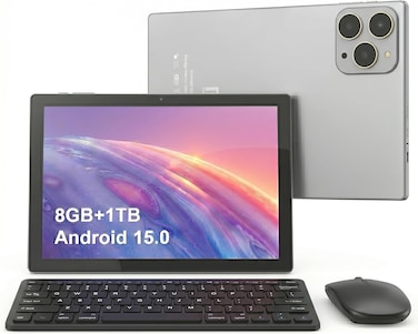 جهاز لوحي CM8700Plus بنظام Android 15، شاشة 10.1 بوصة، كاميرا مزدوجة، دعم شريحة SIM، سعة تخزين كبيرة 8 جيجابايت + 1 تيرابايت، بطارية بسعة 10000 مللي أمبير (لون فضي)