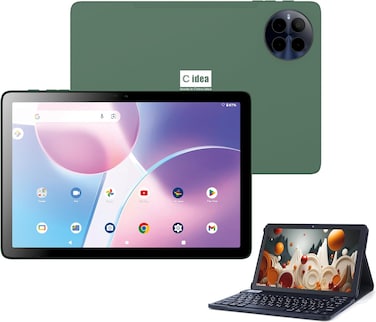 جهاز لوحي ذكي C idea CM8800 Plus مقاس 10 بوصات، يعمل بنظام Android 13 ومخصص للأطفال، يدعم لوحة مفاتيح وماوس لاسلكيين، مزود بفتحة شريحة مزدوجة (Dual SIM) وتقنيات 5G LTE وWi-Fi، يدعم تطبيقات Zoom وTikTok، ويأتي مع سماعات أذن ومكبر صوت بلوتوث صغير (اللون الأخضر).