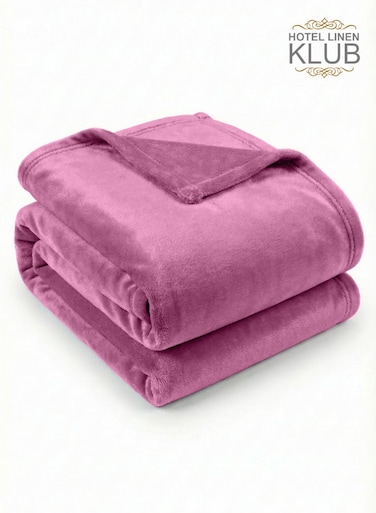 Linen Klub Double Micro Fleece Flannel Blanket 260 GSM Super Plush and Comfy Throw Blanket Size 200 x 220cm Rose Pink