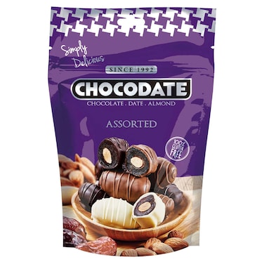 Chocodate Assorted Chocolate Covered Dates with Almond, 100g