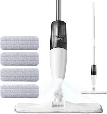 TB500 Water Spray Mop Carbon Fiber Dust Collector 360&deg; Rotating 350ml Tank Waxing Mop   Quick-Drying   95cm Wide Spray Area   Lightweight   Add Disinfectant Water   2ml Fine Mist - White