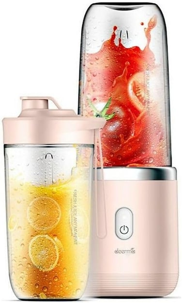 Deerma NU05 Mini USB Blender Bottle Portable Travel Juicer Cup Food Fruit Smoothie Maker Mixer Rechargeable 400ml   Wireless Juicing   6 Leaf Blade   Fast Charging   Easy 3 Step Smoothie - pink