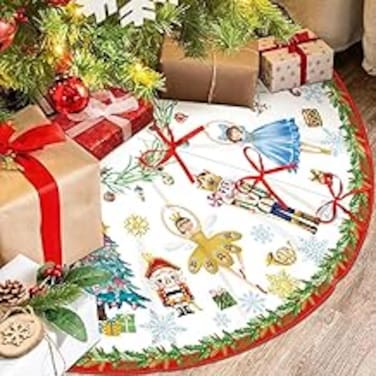 Christmas Tree Skirt Christmas Xmas Winter Tree Skirt Christmas Tree Skirt Collar Nutcracker Xmas Decorative Tree Mat Rustic Christmas Decorations for Home Office Winter Holiday Party Decor (48inch)