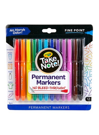 12-Piece Water Based Permanent Markers 19.37x19.69x1.75cm