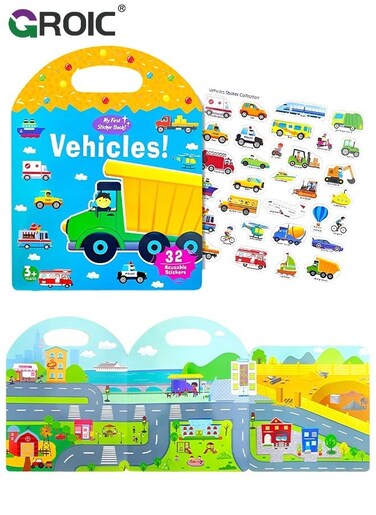 Reusable Sticker Books for Kids,Fun Sticker Books for Toddlers,Cute Waterproof Stickers,Educational Learning Toys Travel Stickers Activity Books for Kids