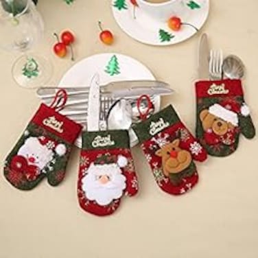 Christmas Decorations Christmas Ornament Decor, Cutlery Silverware Holders Pockets Knifes Forks Bag Santa Suit Xmas Party Dinner Table Kitchen Decoration 4PCS