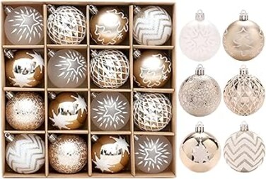 NIBEMINENT Christmas Tree Ornaments Christmas Ball Hanging Ornaments 16PCS Christmas Ball Sets Shatterproof PVC Plastic Hollow Balls Pendant for Christmas Tree Holiday Decorations