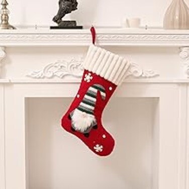 Christmas Stockings Red 15 x 10.6 inch 3D Dwarf Christmas Stockings Pullover Knitted Santa Claus, Character Christmas Decoration for Family Holiday Christmas Party