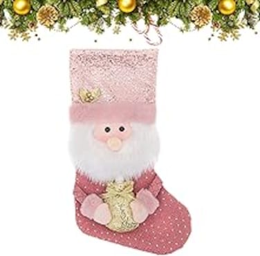 FILOEEX Christmas Stockings, Pink, 3D Christmas Stockings, Large Santa Stocking, Personalised Shiny Christmas Socks, Hanging Santa Stockings, Christmas Decoration for Christmas Tree, Holiday, Party,