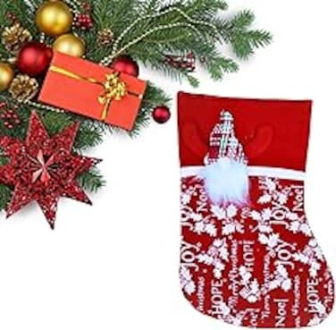 Christmas Stockings Gift Bags, 3D Holiday Decoration Hanging Socks for Fireplace, Santa and Reindeer Design, Christmas Tree Hanging Decor for Party, Kids, Treats, Gifts, Holiday Supplies (LARGE)