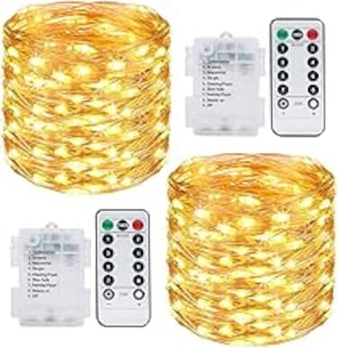 2 Pack 20M 200 LED Fairy Lights Battery Operated Ramadan Decoration Lights with Remote Waterproof 8 Modes Firefly Twinkle String Lights for Diwali Christmas Valentine's Day Gift Decoration Warm White