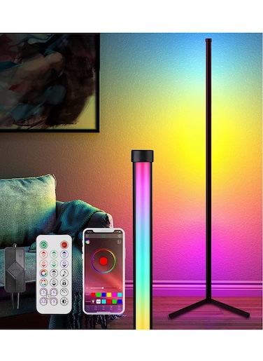 Corner Floor Lamp, 59" Dimmable Standing Floor Light,Minimalist RGB Color Changing Led Corner Light with Music Mode,Corner Lamp with APP and Remote Control, for Living Room/Bedroom/Home Decor