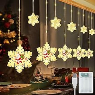 Yoawllty Christmas Decorations for Home, Snow Man and Snowflake Christmas Lights Battery Operated and USB, Warm White Indoor Outdoor Christmas Lights