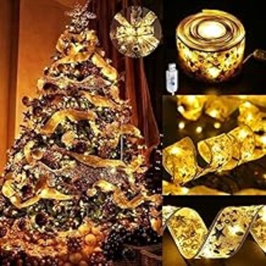 Christmas Tree Decorations String Lights 32ft 100 LED Lights Copper Wire Ribbon Bows Lights for Party Weddings Holiday Christmas Tree Decorations. (100cm ribbon light)