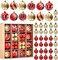 Christmas Tree Balls Ornaments 44 pcs, Christmas Tree Decoration, Balls for Xmas Tree Holiday Wedding Party Decoration, Red Gold Plastic Xmas Tree Baubles Shatterproof Christmas Deco, Christmas Bulbs