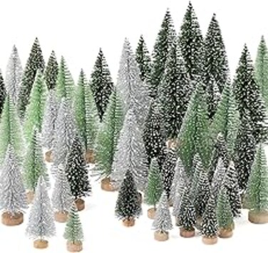 SAMMOO 30Pcs Christmas Decorations Mini Christmas Trees, Artificial Christmas Tree Bottle Brush Trees with Wooden Base for Christmas Decor Christmas Party Home Table Craft