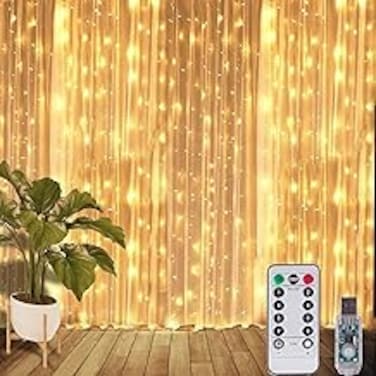 ZAVINIA Window Curtain Fairy String Light 300 LED 8 Modes with Remote Control USB Powered 3x3M Waterproof Wedding Party Ramadan Home Garden Bedroom Outdoor Indoor Wall Christmas Decorations