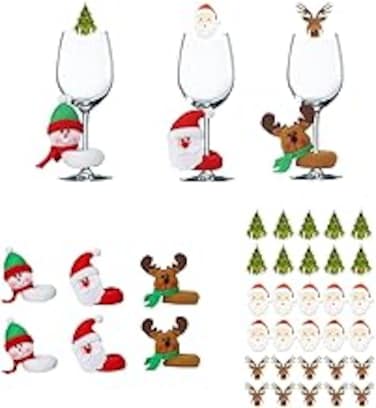 36pcs Christmas Decorations Kit, Christmas Glass Cup Card Decoration, For Christmas Party Cup Glass Charms, Drink Decor Suppliess