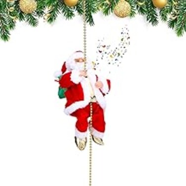 GGEROU Electric Climbing Santa Claus Christmas Decoration,Electric Climbing Up and Down Ladder Santa Claus with with Music Funny Singing Christmas Tree Decorations Christmas Gift for Kids (White)