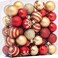Toworld Christmas Tree Balls Ornaments, 50 PCS Hanging Christmas Balls, Red Gold Snow Glitter Plastic Xmas Tree Baubles, Christmas Tree Pendant Ball Set for Holiday Party Christmas Trees Decoration