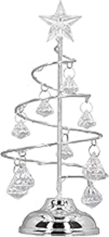 LED Christmas Tree Lamp, Crystal Christmas Tree Table Lamp Decoration, Metal Christmas Holiday Tabletop Decor Battery Powered for Table Entrance, Gifts for Wedding Birthday (Silver White Light)
