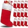 12 Pack Felt Christmas Stockings, 19 Inches Red and White Christmas Stockings Hanging Ornaments, White cuff with Gold Trim Christmas Stockings for Family Christmas Holiday Decorations