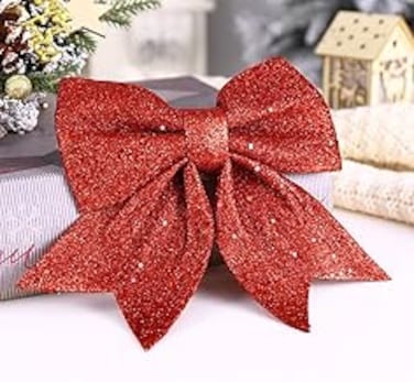 Christmas Bow,12pcs Christmas Bow Decorations, Red Wreaths Bows, Small Christmas Tree Bows, Sequin Bow Ties, Xmas Decorative Bows Ornaments for Home Christmas Party (red)