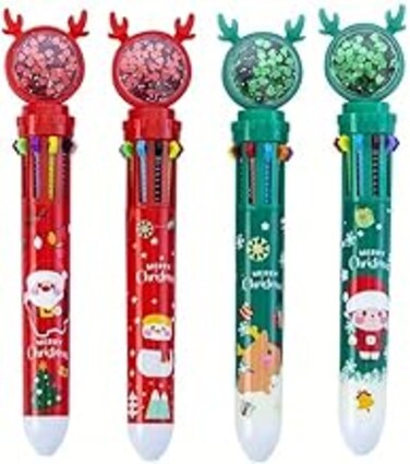 Christmas Colorful Luminous Holiday Decorations Taking Photos Suitable for Gatherings Room Gift Prizes Socking Fillers School Supplies (Sequins Ten Colors Ballpoint Pen 4pcs)