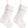 2 Pack White Christmas Stockings,18 Inches Faux Furry Fur Silver Large Snowflake Xmas Stocking for Holiday Decoration Gift Socks Christmas Ornament Gift Bags for Family Holiday Xmas Party Decorations