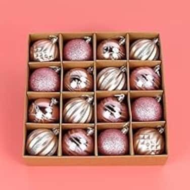 Festive Lights: Rose Gold Christmas Decoration Set with Happy Holiday Hanging - Pack of 15 for a Cozy Holiday Glow
