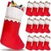 Aowin 12 PCS Christmas Stockings,Red Felt Christmas Stockings Hanging Ornaments,Classic White Cuff with Gold Trim Santa Stockings for Family Holiday Xmas Party Fireplace Decorations