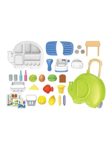 30-Piece Supermarket And Grocery Shopping Pull Bar Box(Elephant Shape Stroller Bag) Pretend Play Set With Shopping Accessories 26.5 x 41 x 29cm