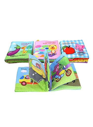 4-Piece Non-Toxic Fabric Educational Baby'S Soft Cloth Books Set With Rustling Sound Crinkle 24x23x5.4cm