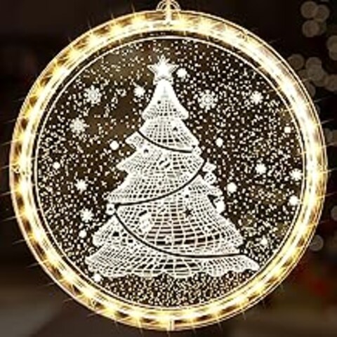 WVHTHVW Christmas Decorations LED Light, Xmas Hanging Shop Window Wall Lamp Ornaments for Indoor Outdoor, Home Living Room Decor lights, Warm White (Tree)