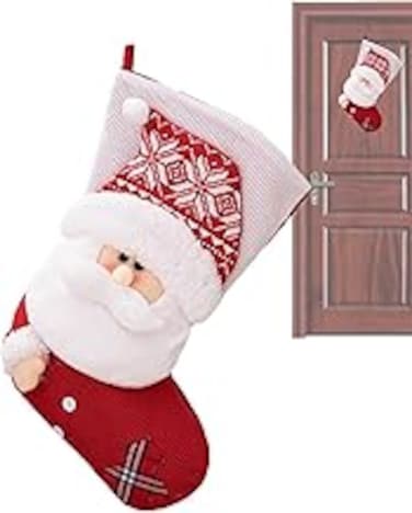 Christmas Stockings, 18" Large Wool Premium Christmas Stockings 3D Santa, Reindeer Xmas Character for Family Holiday Christmas Party Decorations, Christmas Sack Gift Stockings for Tree Ornament Decor