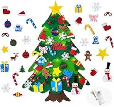 YEESON DIY Felt Christmas Tree with 41pcs Ornaments, 9.85ft 30 LED String Light Christmas Tree with Detachable Ornaments for Toddlers Kids Home Door Wall Hanging Xmas New Year Decorations (B)