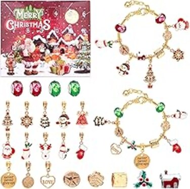 REVHQ Advent Calendar 2024 for Girls Women, Christmas Charm Bracelet Gifts DIY Making Kit, 24 Days Christmas Countdown Advent Calendar for Kids Adult