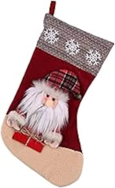 Christmas Stockings, 18" Large Wool Premium Christmas Stockings 3D Santa, Reindeer Xmas Character for Family Holiday Christmas Party Decorations, Christmas Sack Gift Stockings for Tree Ornament Decor