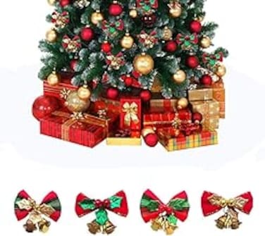 أخرى Pengpen 12Pcs Christmas Bow with Bells Miniature Christmas Ornaments Gift Decorations for Christmas Tree Garland Hanging Decor,4 Styles