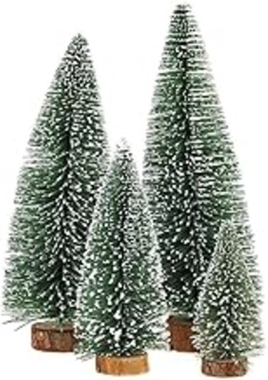 Mini Christmas Tree, Small Pine Tree with Wooden Bases for Xmas Holiday Party Home Tabletop Tree Decor (4pcs)