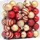 50pcs Classic RED and GOLD Christmas Ornament Set - 4cm Electroplated Painted Holiday Decor Balls for TreeShatterproof Christmas Hanging Balls for Xmas Tree Holiday Wreath Garland Decor Ornaments