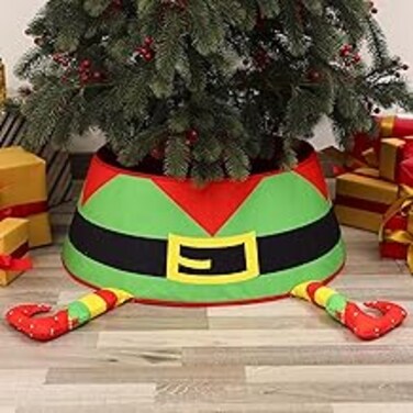 Christmas Tree Collar, Red Sequin 22 Inches Tree Skirt, Christmas Velvet Xmas Tree Stand Collar, Sparkle Metallic Tree Ring Box Skirt, Christmas Decorations Tree Base Cover for Home Holiday Ornaments