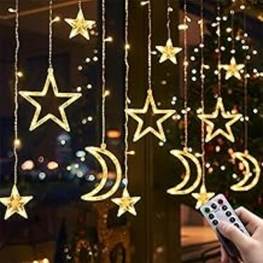 BIGTHREE Christmas Window Lights, Curtain Fairy Lights, and LED Waterproof Star Curtain Lights, with 8 Modes, 3.5 M, for Christmas Decorations Home Gardens Christmas Wedding Parties Holiday