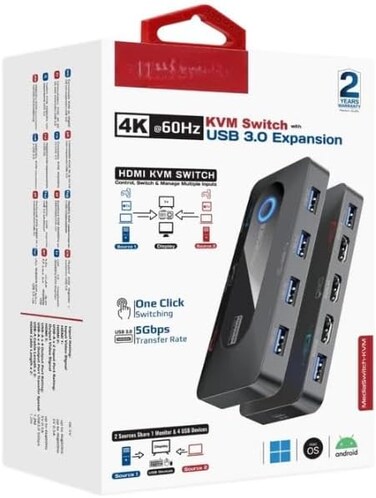 MediaSwitch-KVM 4K@60Hz KVM Switch مع توسعة USB 3.0