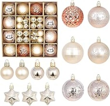 Christmas Balls Ornaments,44 Pcs Shatterproof Christmas Tree Hanging Balls， Glitter Plastic Xmas Tree Baubles，Christmas Balls Set for Decorate Christmas Trees/Wedding/Home Party (Champagne gold)