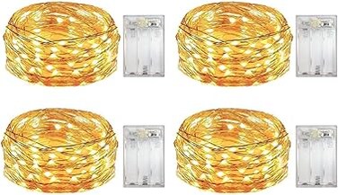 4 Pack Battery Operated Dewdrop Led Lights,Indoor Mini Fairy Lights With Timer Function,For Wedding Home Parties Christmas Holiday Decoration,6 Hours on/18 Hours Off,30 Count LEDs,10 Feet(Warm white)