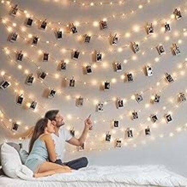 LOVE LOVE BELOVED Photo Clip String Light - 33Ft 100LED Fairy Lights with Clips for Pictures, Photo Light with 50 Clear Clips for Bedroom Christmas Wedding D&eacute;cor