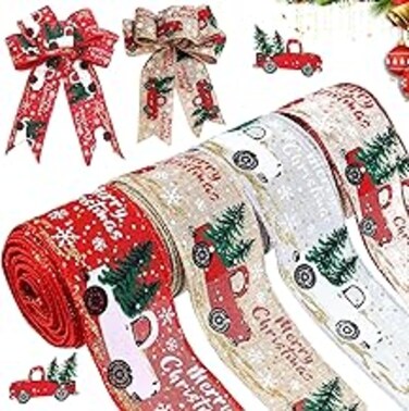 Pomefar Christmas Decorations, 4Pcs 2M Christmas Gift Wrapping Ribbon, Ribbons for Christmas Wreaths, Gift Baskets, Tree Decorations