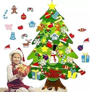 أخرى DIY Felt Christmas Tree Set With LED Lights and 32 Pieces of Detachable Decorations Christmas Tree Home Decoration Children Christmas Gift Christmas Door Wall Hanging Decoration