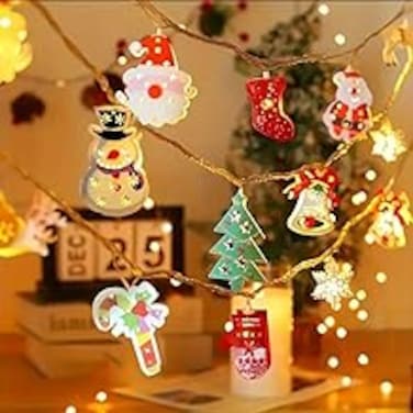Christmas Lights Decorations, Christmas Window Hanging Lights Snowflake Santa Claus Snowman Shaped LED Lamp for Xmas Tree Fireplace Window Indoor Outdoor Decor(1.5M 10 LED Christmas Lights)